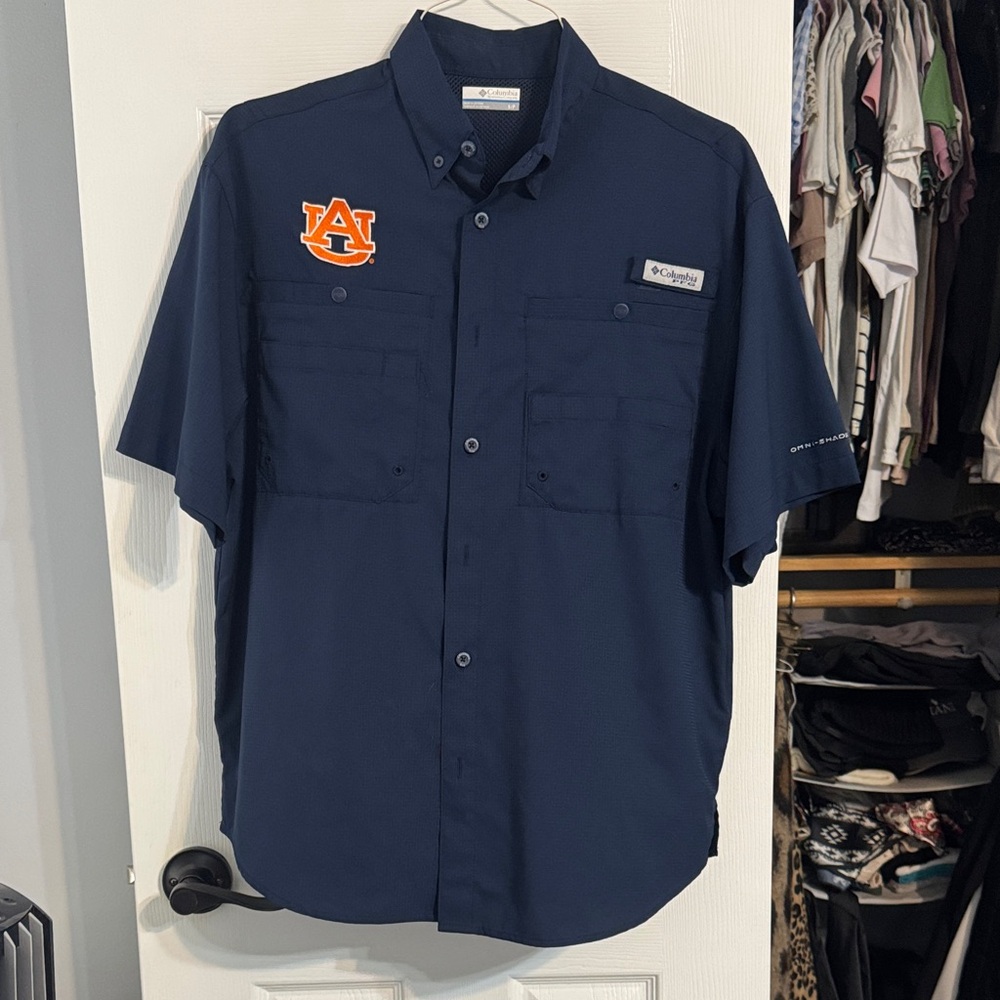 Columbia Men's Navy Shirt with Orange Emblem